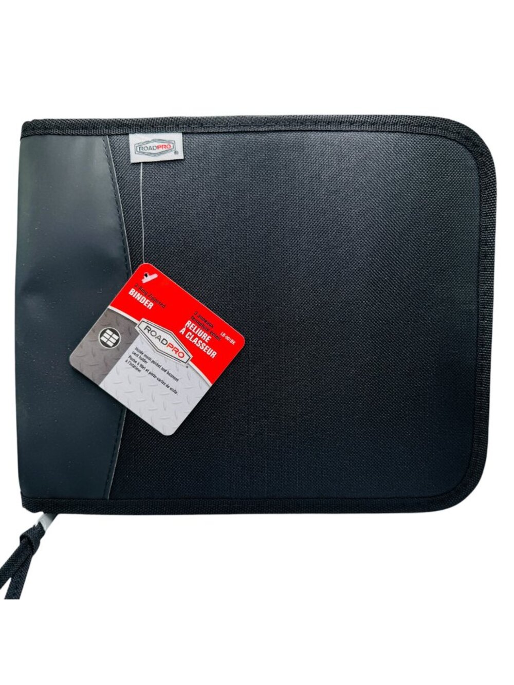 RoadPro Durable 3-Ring Zippered Binder With Multiple Interior Pockets - Black